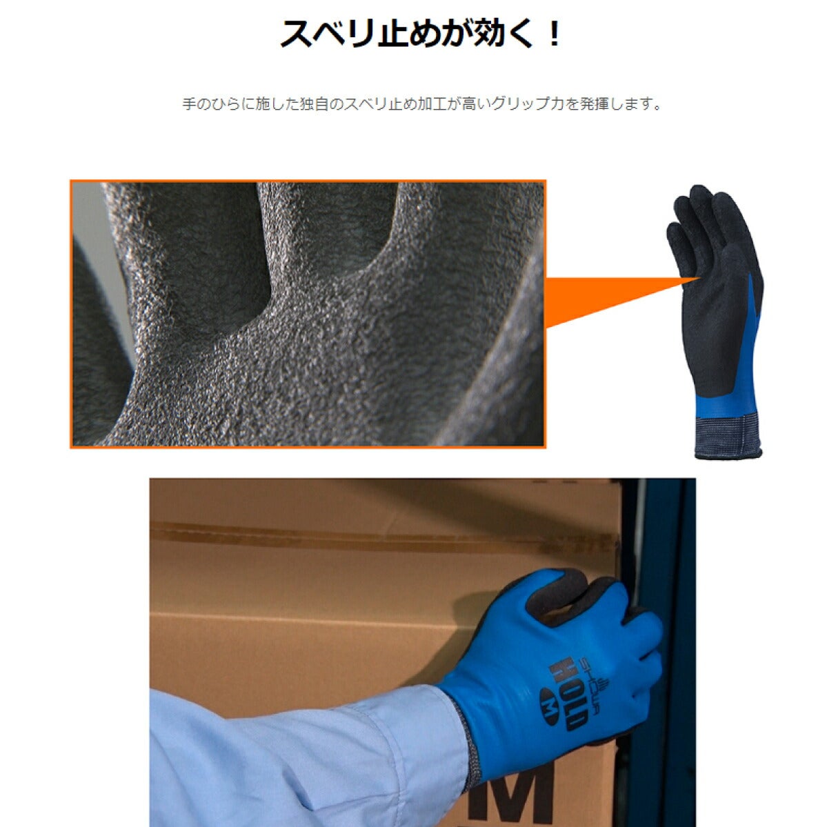 天然ゴム手袋湿気を逃がすホールド抗菌防臭水産機械操作運搬ブルーM/L/LLショーワ306