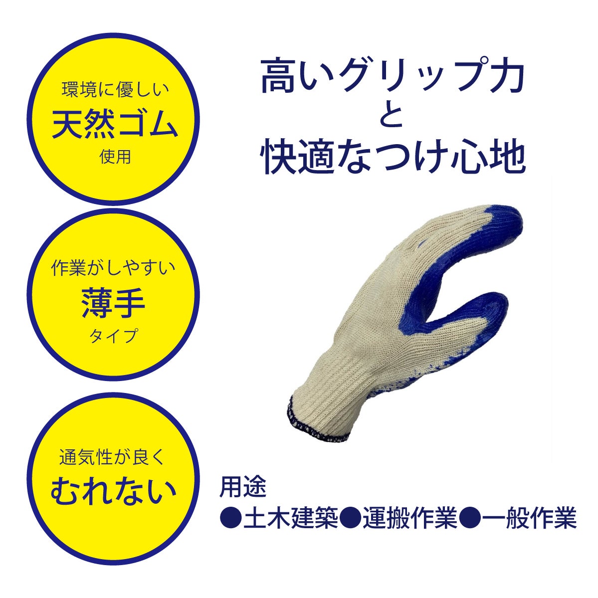 作業用手袋薄手ゴム引き手袋5双組農業土木運搬ブルーフリーサイズ勝星産業575