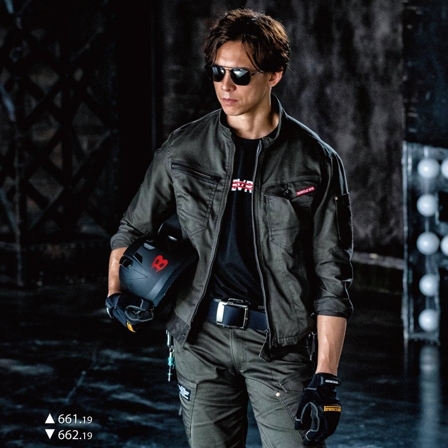 作業服ジャケットストレッチスリム細身ミリタリーバートル661