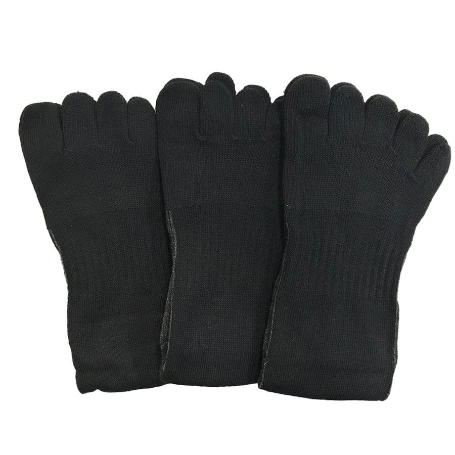 靴下5本指強絹2重底カカト付3足組シルク快適L黒福徳産業3203-3P