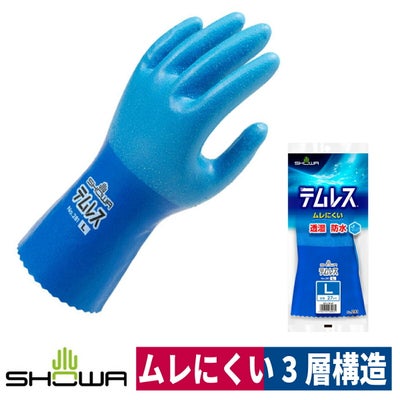防水手袋テムレスポリウレタン透湿防水農業自動車関連水まわりブルーM/Lショーワ281