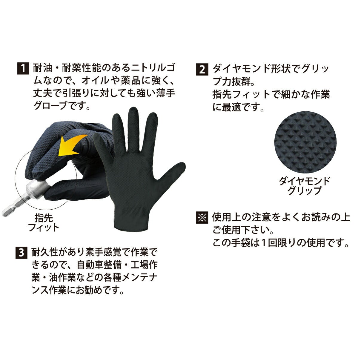 使い捨て手袋エンジニアグローブLL50枚入ニトリルゴム自動車整備工場作業ブラック