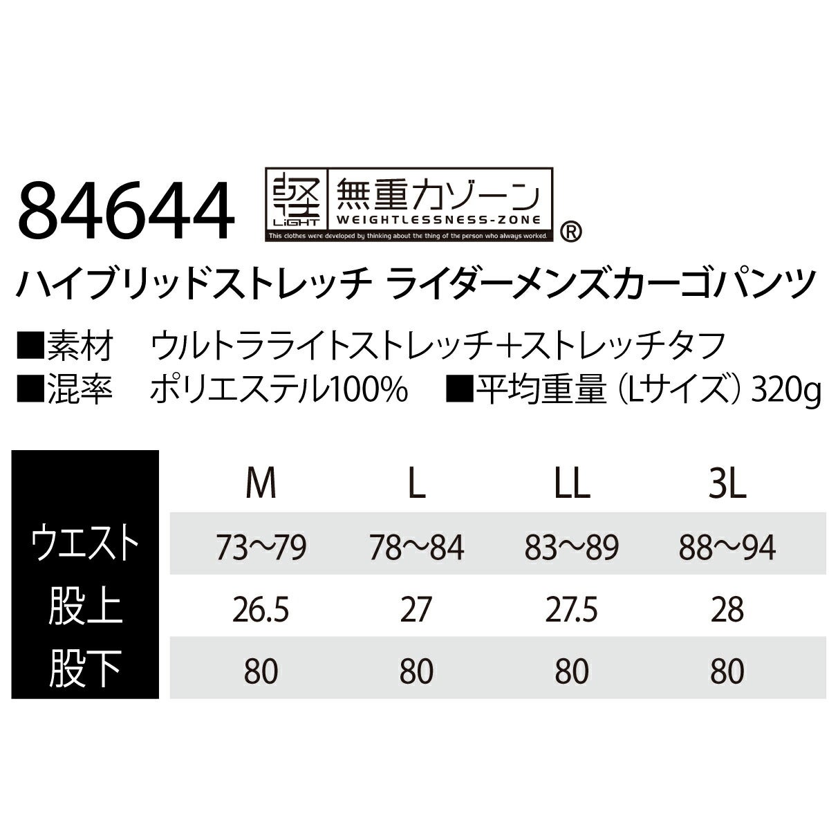 TSDESIGN作業着ライダーメンズカーゴパンツストレッチ軽量撥水防汚84644