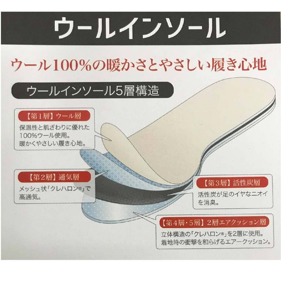 羊毛ウール100％インソール中敷き活性炭消臭通気性保温防寒木原産業106