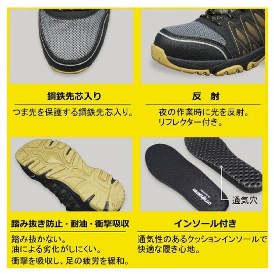 作業靴安全靴シティハンターセーフティスニーカー耐油耐踏抜性福山ゴム#100