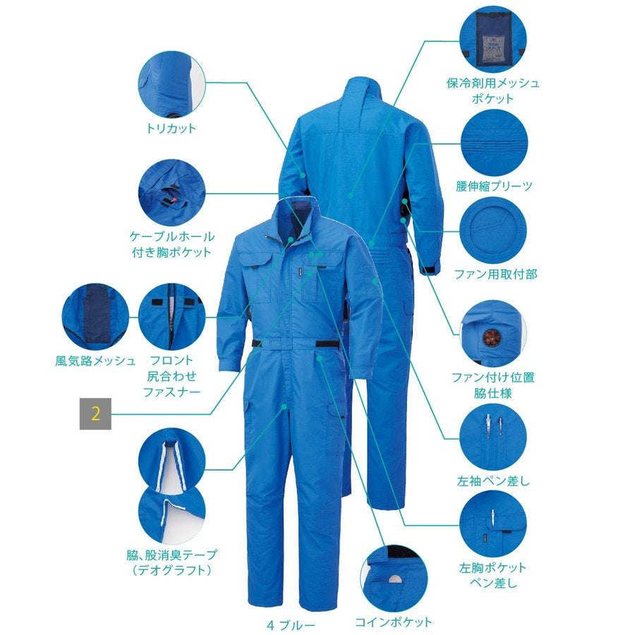 空調服空調風神服服のみ新作つなぎエンカン服熱中症対策消臭サンエスKU92046