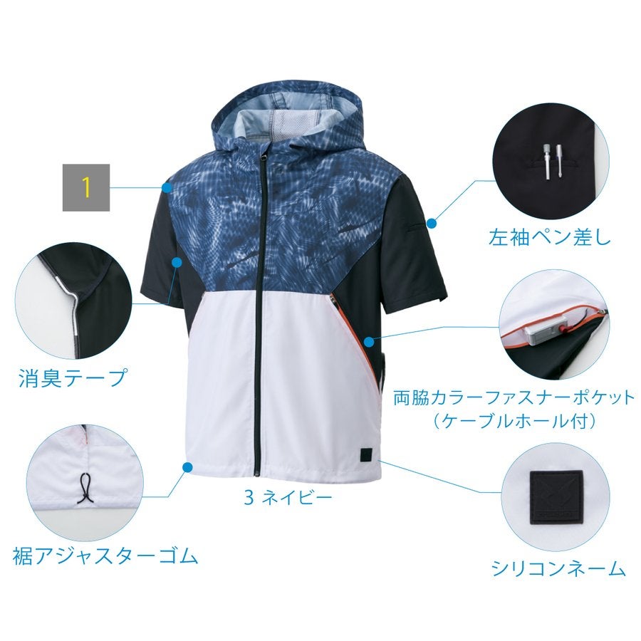空調風神服電動ファン付ウェア服のみ新作半袖熱中症対策ポリ100％サンエスKU92150
