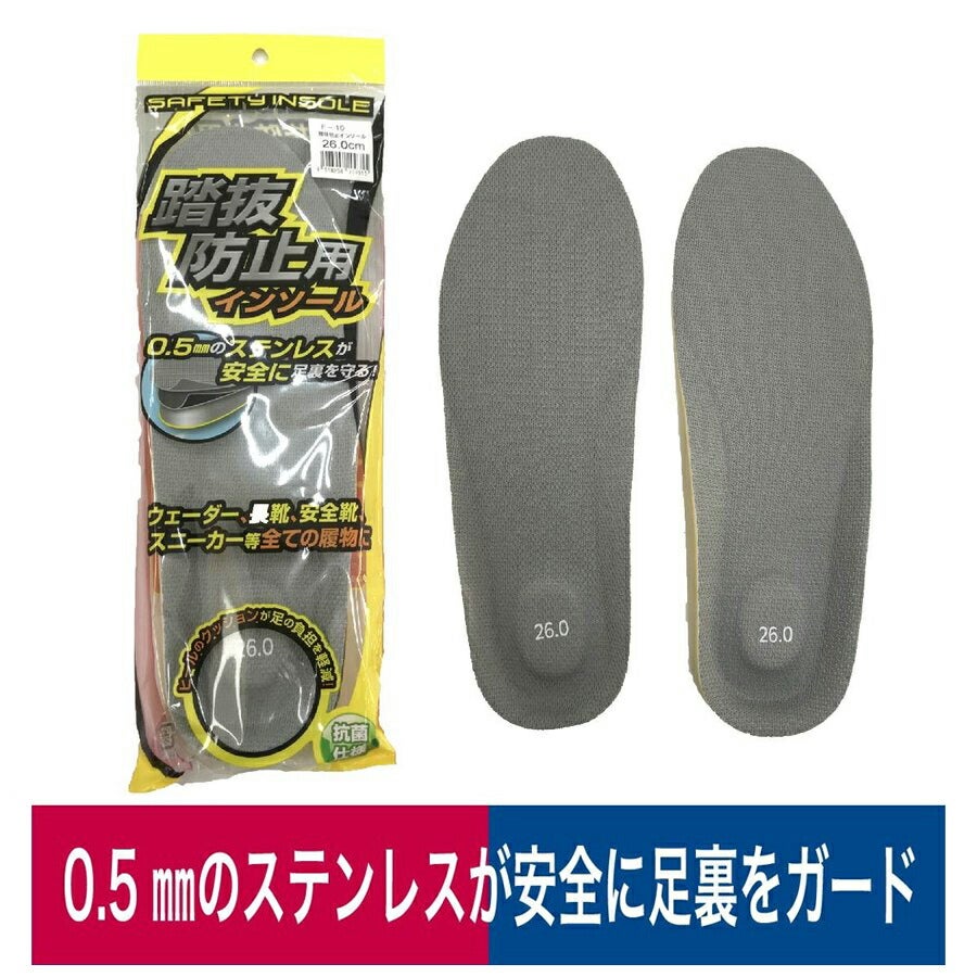 踏み抜き防止用インソール中敷き鉄板入りステンレス防災水害清掃阪神素地F-10