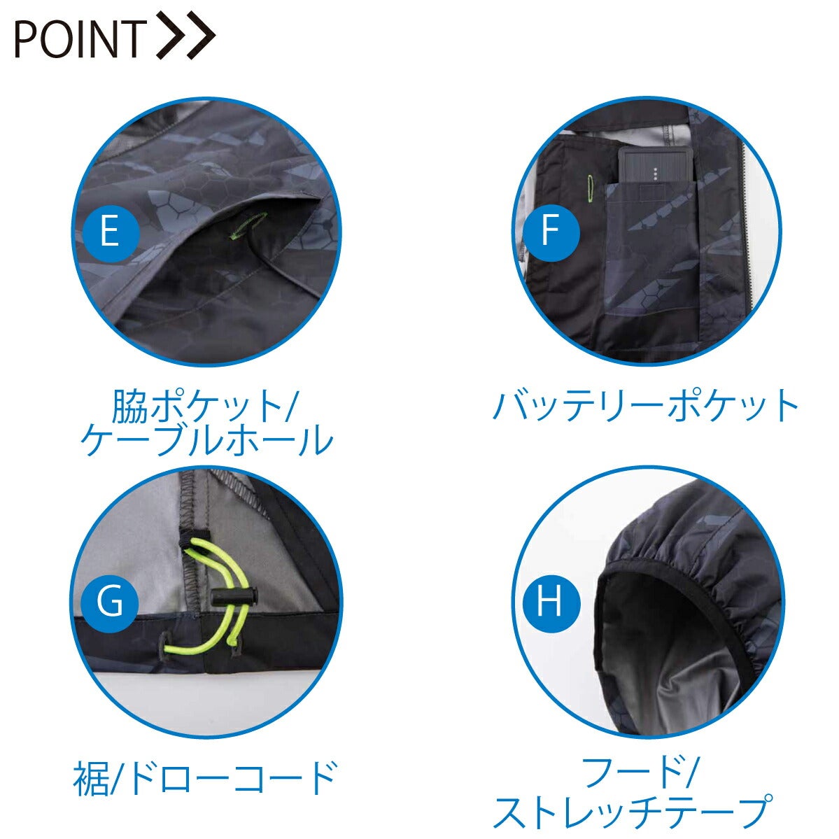 空調風神服半袖服のみフード新作電動ファン付きウェアファン別売熱中症対策ビッグボーンEBA5018A5018AK