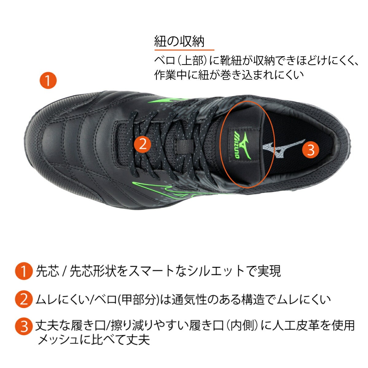 ミズノ安全靴紐先芯耐油耐滑反射運輪業建築業オールマイティーTD11F1GA2300