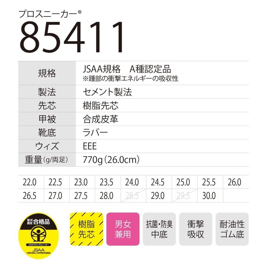 作業靴安全靴マジックセーフティシューズスニーカー先芯シンプルジーベック85411