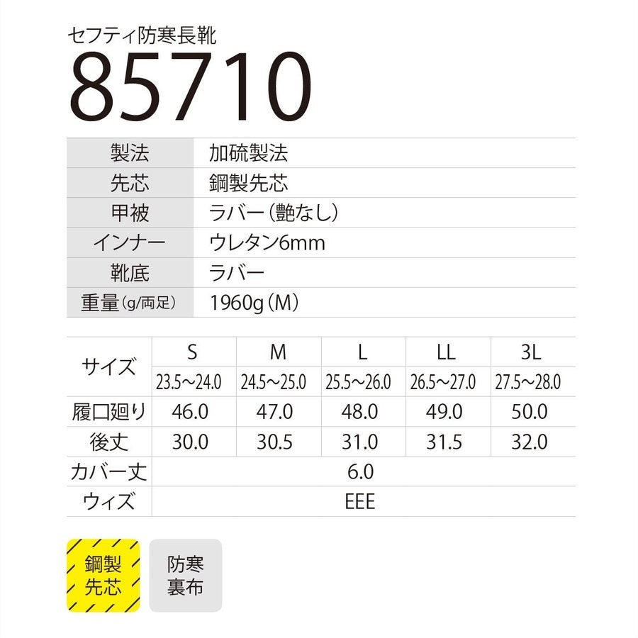 長靴安全靴防寒胴太セーフティ長靴先芯保温性反射材ジーベック85710