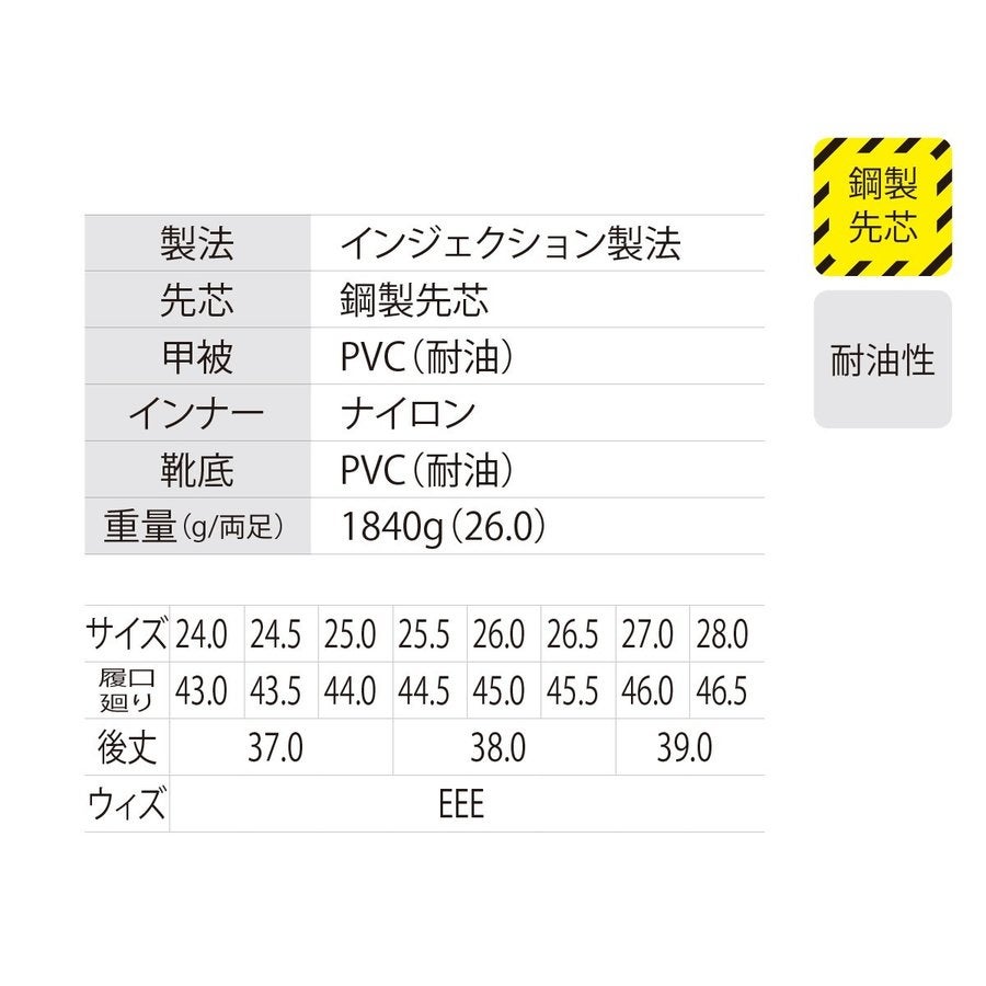 長靴安全靴耐油セーフティ長靴鋼製先芯防水性耐油カラー豊富ジーベック85764