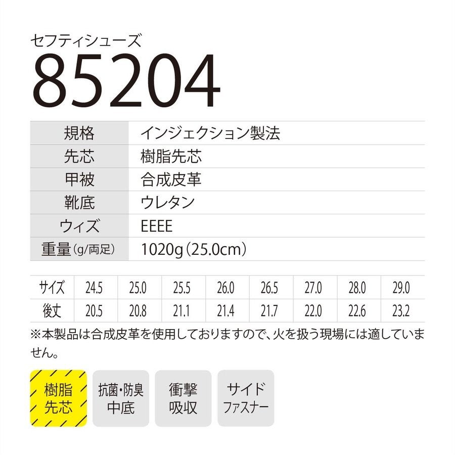 作業靴安全靴ロングブーツセーフティーシューズ先芯マジックジーベック85204