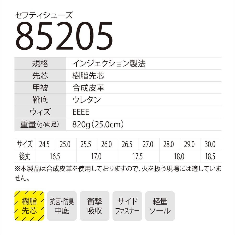 作業靴安全靴セーフティーシューズ先芯ファスナーバイクジーベック85205