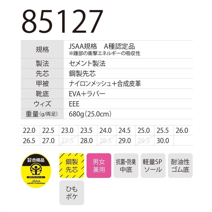 作業靴安全靴スリム仕様セーフティシューズスニーカー先芯ジーベック85127