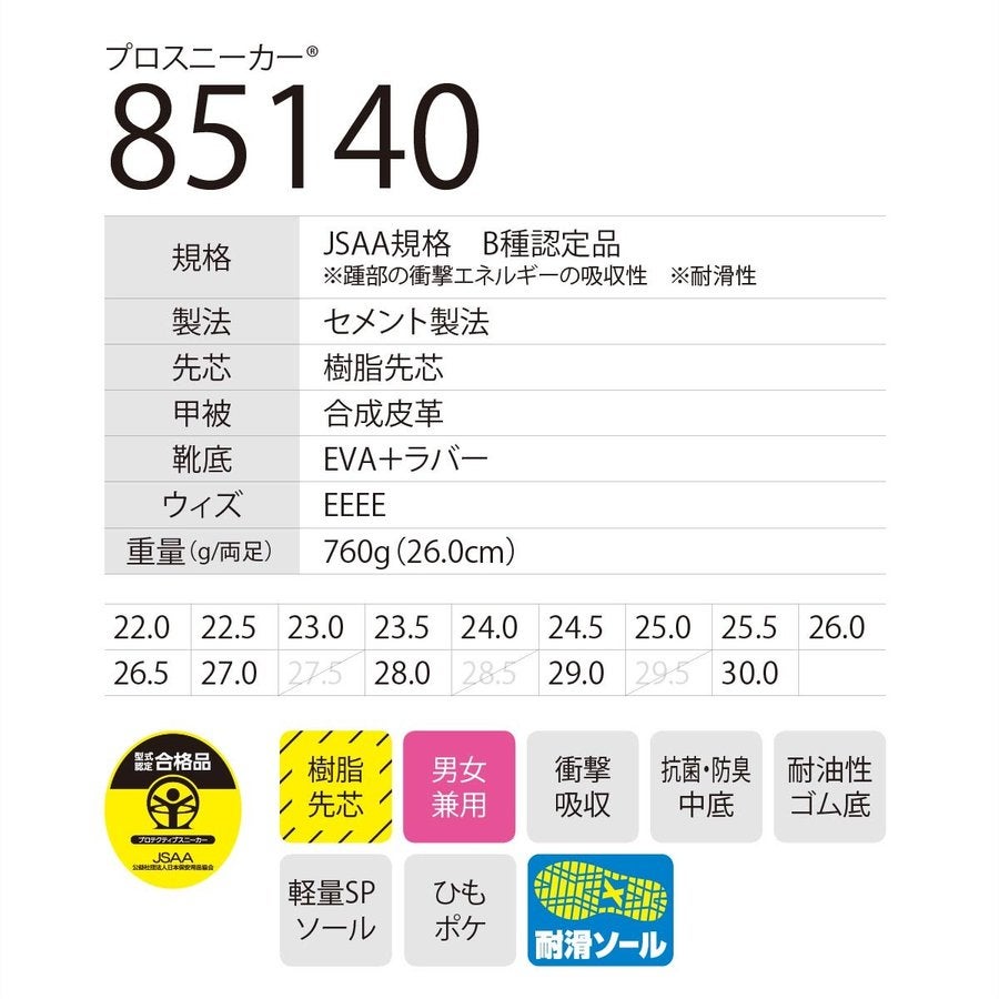 作業靴安全靴セーフティシューズスニーカー先芯耐滑反射材ジーベック85140
