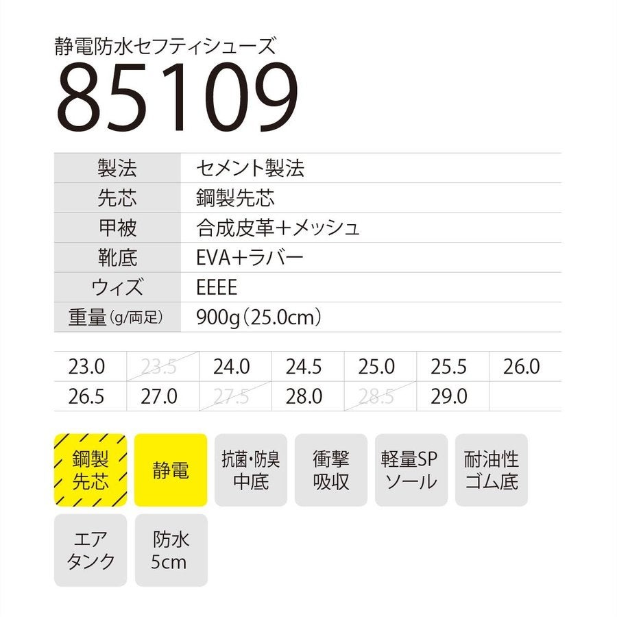 作業靴安全靴静電防水セーフティシューズスニーカー先芯ジーベック85109