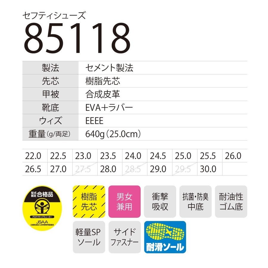 作業靴安全靴セーフティシューズスニーカー先芯ファスナー簡単ジーベック85118