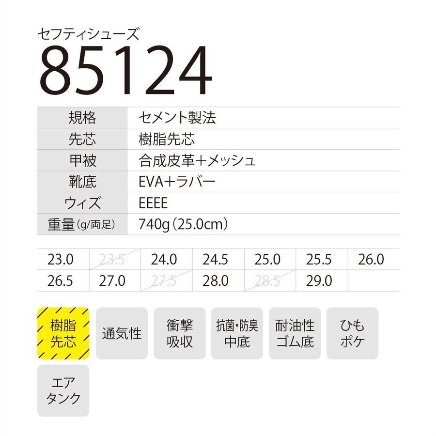 作業靴安全靴衝撃吸収セーフティシューズスニーカー先芯ジーベック85124