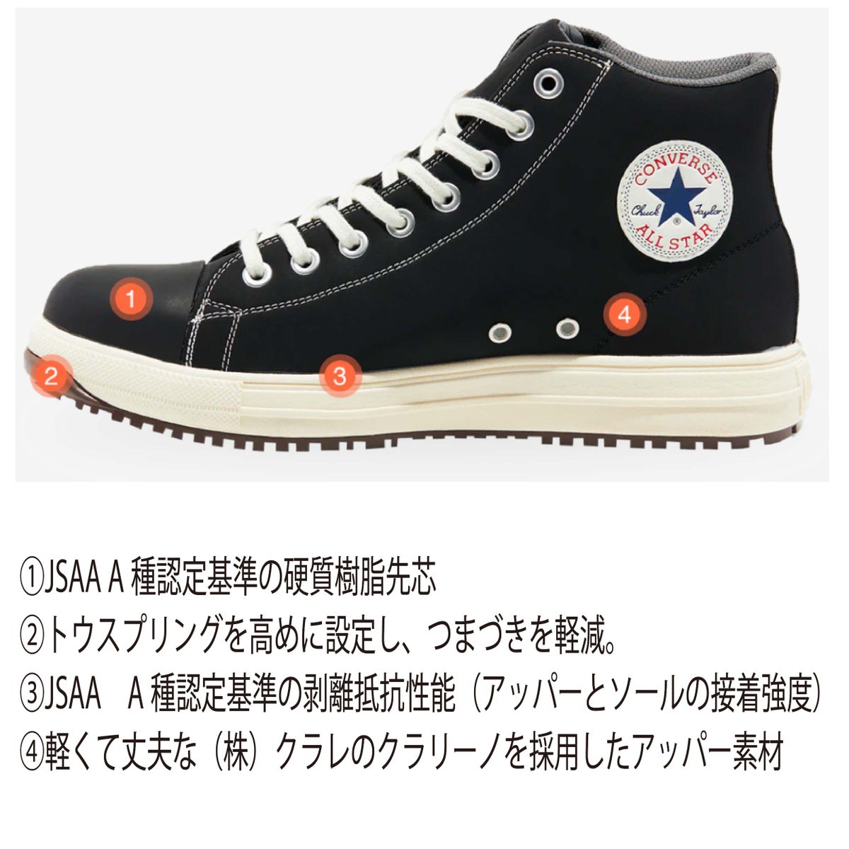安全靴コンバースCONVERSEオールスターALLSTARハイカットセーフティプロスニーカー耐滑衝撃吸収PSHI