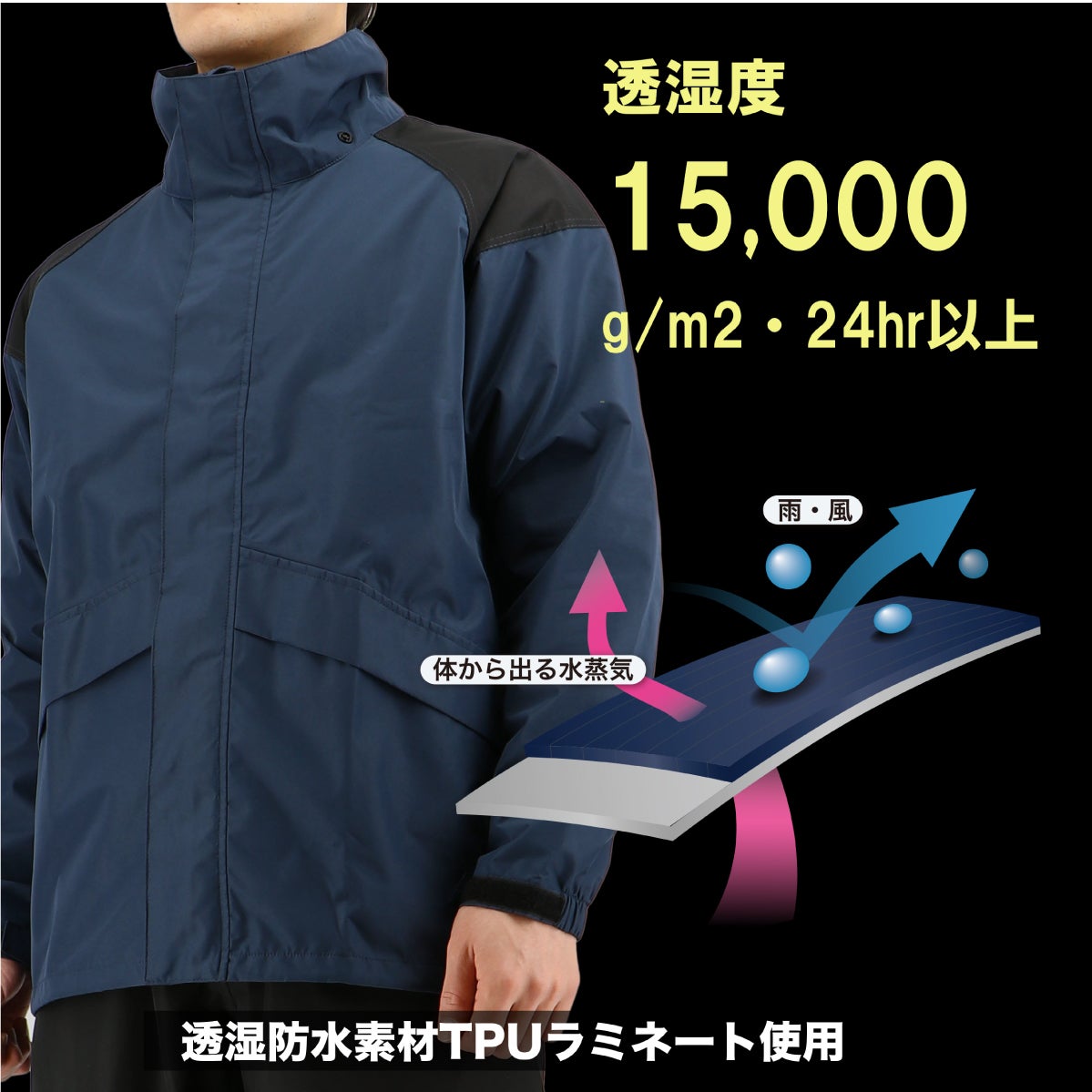 合羽ストームバスターレインスーツ上下組アウトドア透湿性LIGHT弘進ゴムB-1300