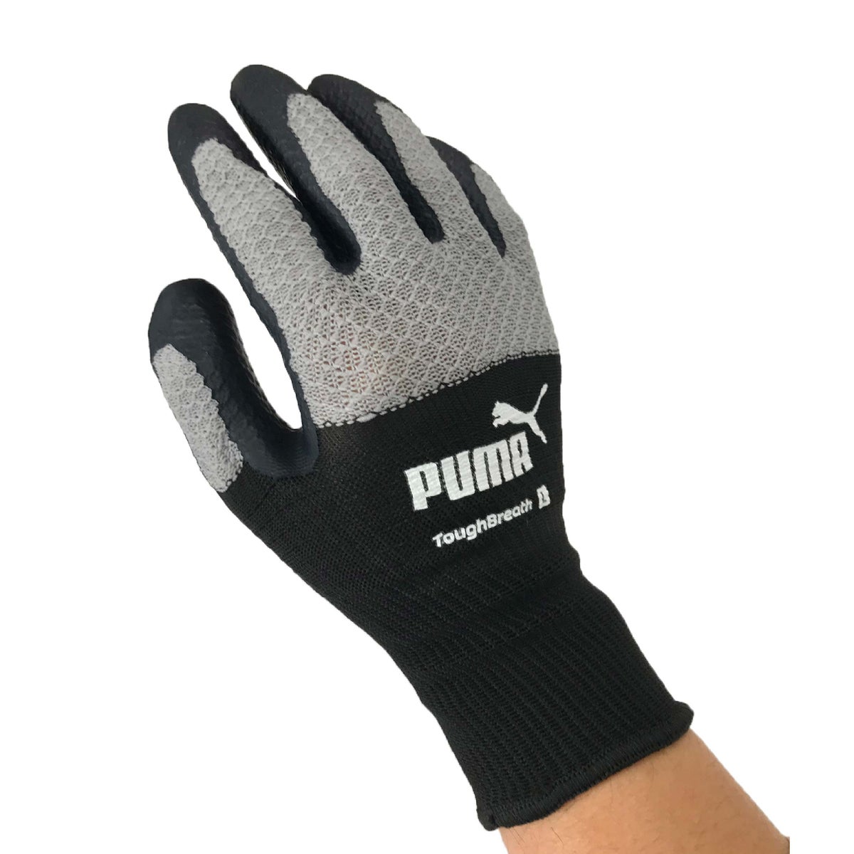 背抜き手袋PUMA天然ゴムタフブレス耐久性通気性3DグレーS/M/L/LLPG-1430