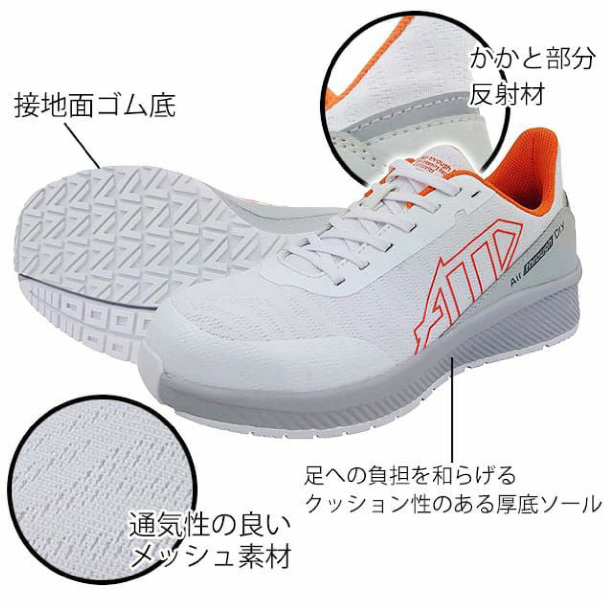 作業靴安全靴セーフティスニーカーメッシュ通気性抗菌消臭反射喜多MG-5750