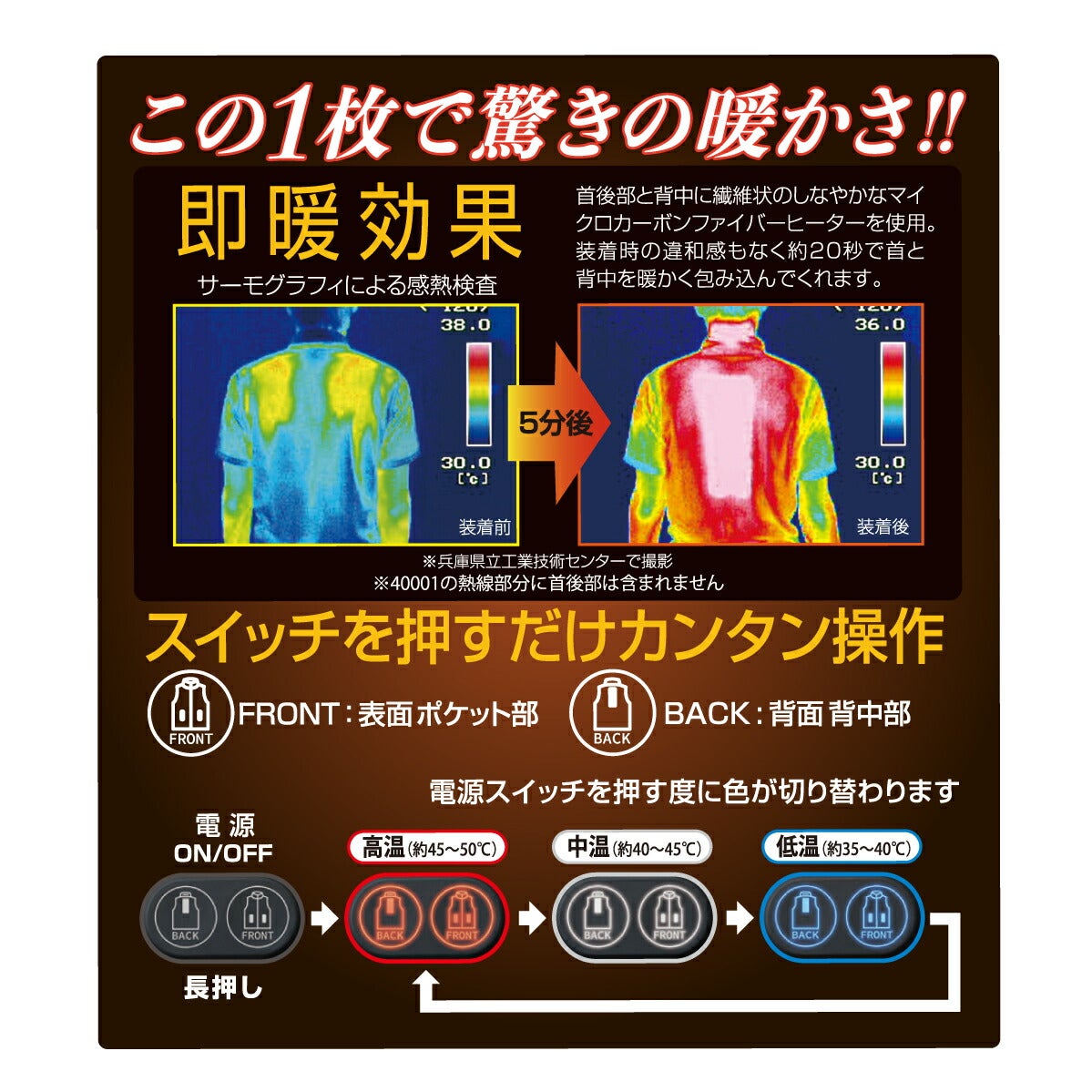 ヒートジャケットWスイッチウェア単品発熱電熱暖かいアタックベース41001