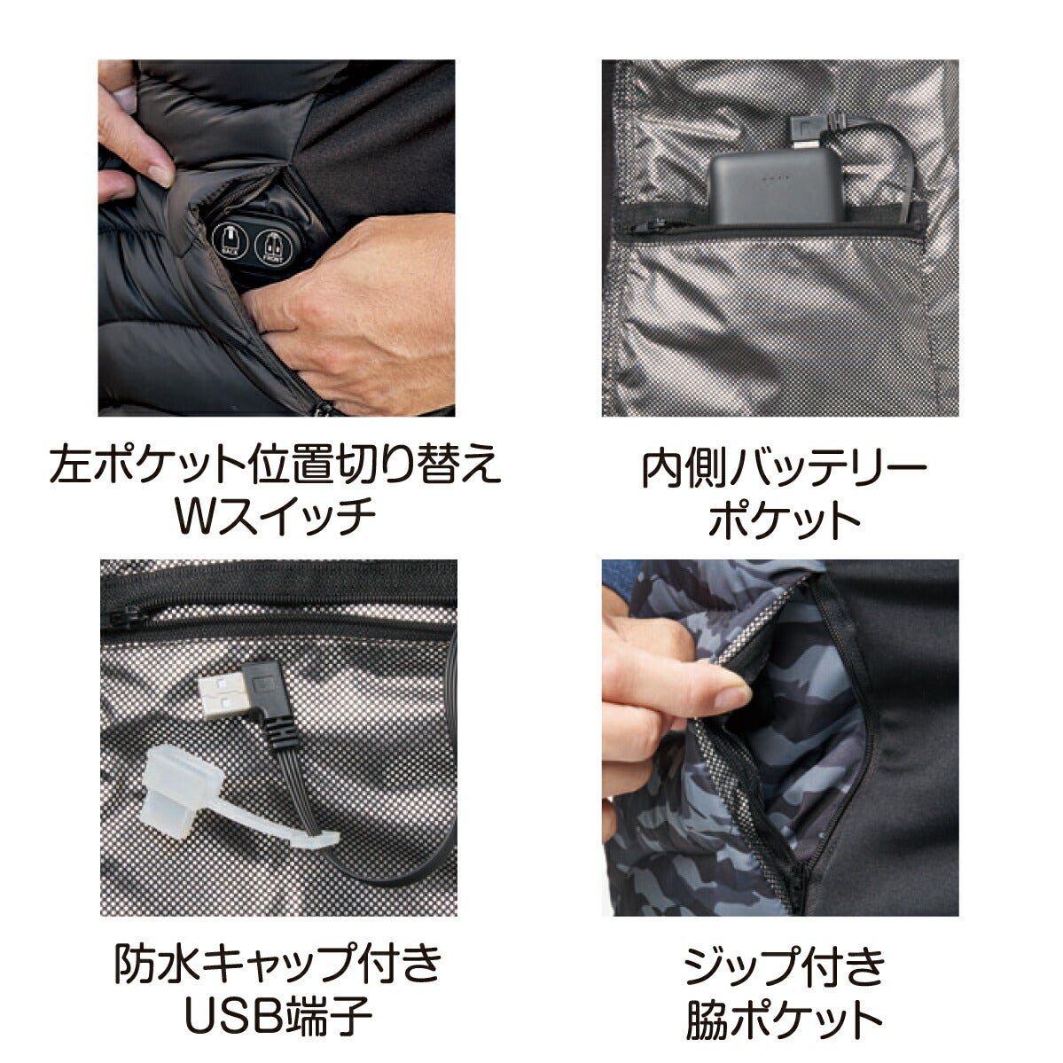 電熱ベストバッテリーセットヒート裏アルミWスイッチ即暖作業着防寒アタックベース60000