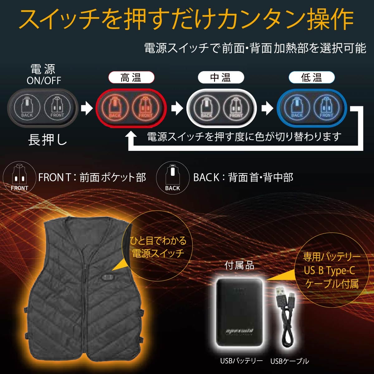 ヒートベストバッテリーセット電熱サイドバックルヒート即暖作業着防寒通勤バイクアウトドア釣りゴルフアタックベース31000