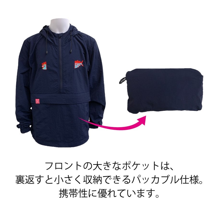 デハラユキノリ秋冬新作限定アノラックパーカー鰹カツオ両胸ロゴシワ加工高知